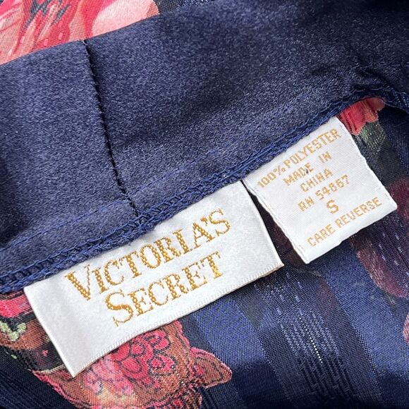 Vtg Victoria’s Secret Gold Label Night Shirt Sz S 90s Navy Paisley Floral Button - Picture 6 of 10